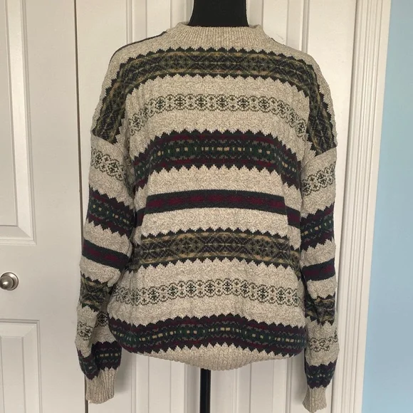 Vintage Victoria Dry Goods XL Multicolor 100% Cotton Knit Sweater Made In USA